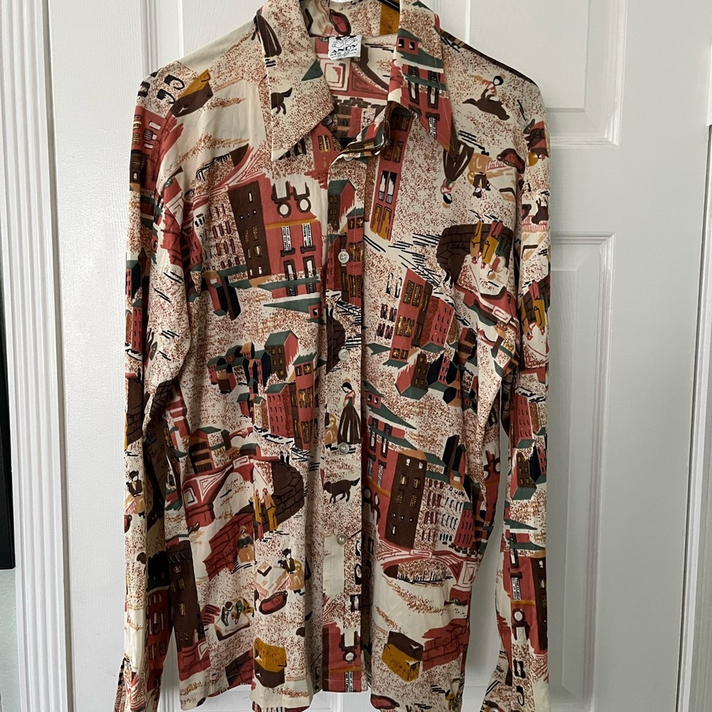 VINTAGE 70s ANDY NEW YORK POINTY DISCO COLLAR CITY SCENE SHIRT MENS SIZE LARGE